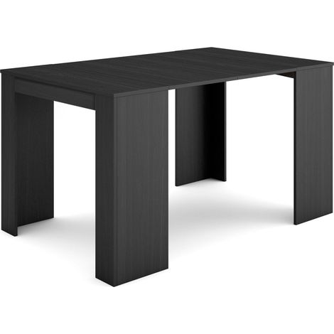 Skraut Home – Table console extensible 140x90x77cm – Console meuble noir – Pour 6 personnes – Mécanisme télescopique en aluminium – Rallonges en bois