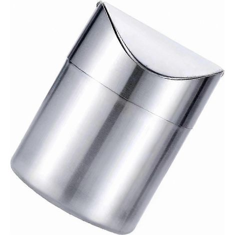 Poubelle compacte en acier inoxydable avec couvercle basculant pour bureau, cuisine, salle de bain (1/5)