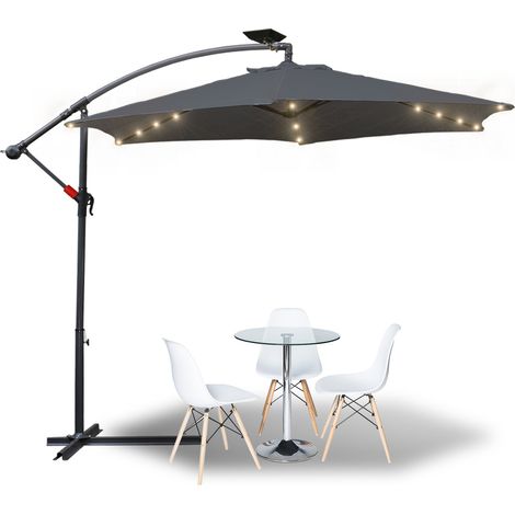 Parasol avec LED Parapluie 350cm - Parapluie, protection solaire, parasol de jardin - Gris (1/5)