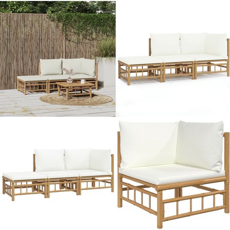 3-tlg. Garten-Lounge-Set mit Kissen Creme Bambus - Bambus Möbel - Gartenloungeset - Outdoor Möbel - Esstisch - Wohnzimmergarnitur - Home & Living (1/5)
