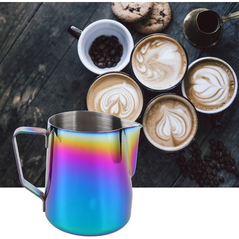 Tasse à latte art en acier inoxydable L-BEANS, bec verseur rond, double face en téflon, 600 ml, colorée (1/5)