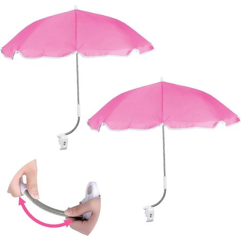 Lot de 2 parasols de chaise 80 cm à pince réglable 360° protection UPF 50+ parasols de plage portables roses (1/5)