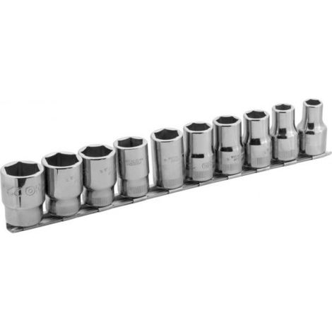 BAHCO - Jeu de douilles 1/2" avec profil hexagonal, dimensions métriques - 10 pcs/rail