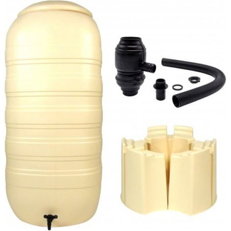 Set Récupérateur d’eau 250L avec pied et connecteur de gouttière - Noir