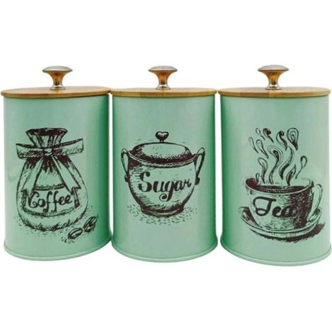Ensemble de 3 élégantes boîtes de cuisine roses de style ferme vintage, idéales pour ranger le café et le sucre. Elles sont dotées de couvercles hermétiques et sont parfaites pour conserver le sucre e (1/5)