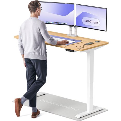 Desktronic Bureau assis debout HomePro - 140x70cm - Blanc/Chêne (1/5)