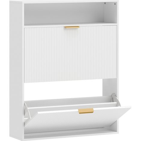 Meuble à chaussures peu profond avec 2 abattants et plateau supérieur pour entrée et couloir, blanc, rangement 12 à 16 paires – CHICFURN (1/5)