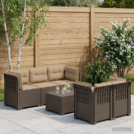 Canapé de Jardin Modulaire 5 Places avec Table et Coussins Aspect Rotin PP Gris, 68.33kg - PANGIVO (1/5)