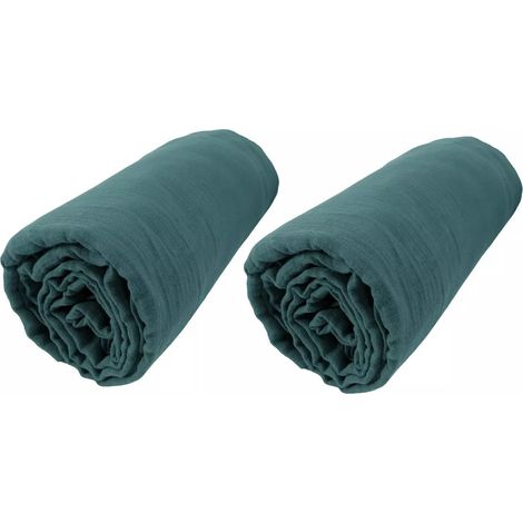 Lot de 2 Draps housse bonnet 30 cm double gaze de coton 140 x 190 cm canard (1/2)