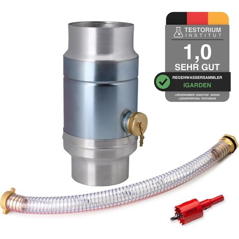 Rainwater collection 100 mm with 45 cm hose and exhaust pipe connector, galvanized steel sheet + aluminium rain collector, double wall structure, pipes (1/5)
