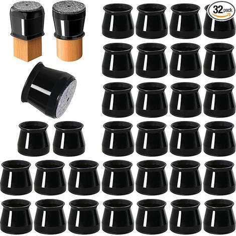 32-Pcs Stuhl Bein Bodenschutz für Hartholzböden, schwarze Silikon Filz Boden Möbel Beinkappen, Stuhl Abdeckungen schützen Böden vor Kratzern, Stühle gleiten ohne Lärm (Große Passform: 1.3'',2'')