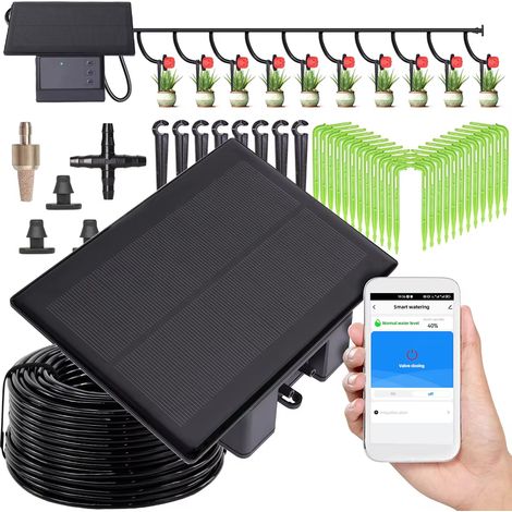 Kit d'irrigation goutte à goutte automatique, minuteur solaire, outil d'arrosage, arrosage des plantes, dispositif d'arrosage automatique, compatible Wi-Fi, idéal pour les patios