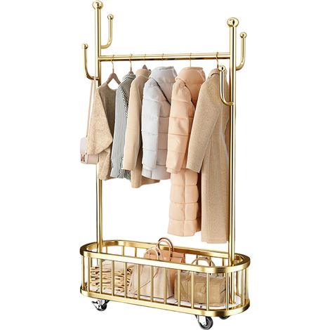 Clothes Rack - Standalone - Gold Finish, 80cm Wide, Iron Art - for Bedroom, Living Room, Rental Home (1/5)