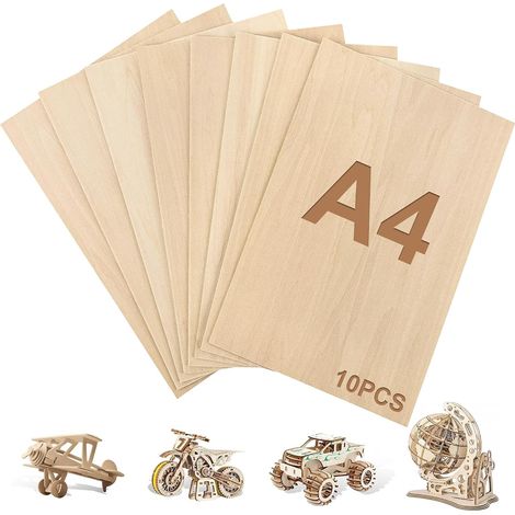 10 pièces de contreplaqué A4 en tilleul de 3 mm, 30 x 21 cm, plaques de bois pour le bricolage, plaques de contreplaqué en bois pour le modélisme, la pyrogravure, les travaux manuels en bois (A4 (1/5)