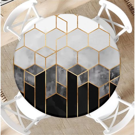 Nappe Ronde d'extérieur avec élastique Ø 44"(110cm) -Nappe de Jardin élastique Motif Blocs de Billes Convient aux Tables de 95 à 105 cm de Large (1/5)