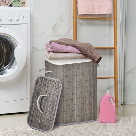 Cesto portabiancheria stretto in bambù con coperchio, 43 x 32 x 61 cm, grigio OKMYHOME (1/5)