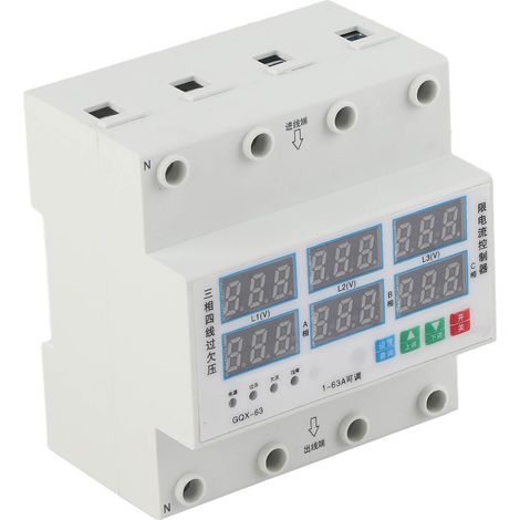 Dreiphasen-DIN-Schienen-Voltmeter/Amperemeter, einstellbar, Überspannungs-/Unterspannungsschutz, Überstromschutz, 63 A, AC 390–500 V (1/5)
