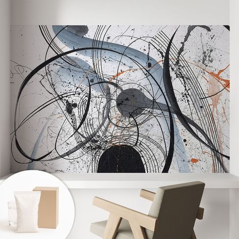 Papier peint intissé à motifs décoratifs pour salon chambre et bureau Décoration murale élégante avec colle Abstraction expressive 104x70 cm (1/5)