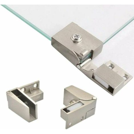 Charnières grises sans cadre pour portes vitrées (1 paire), charnières latérales pour vitrines et portes de douche (1/5)