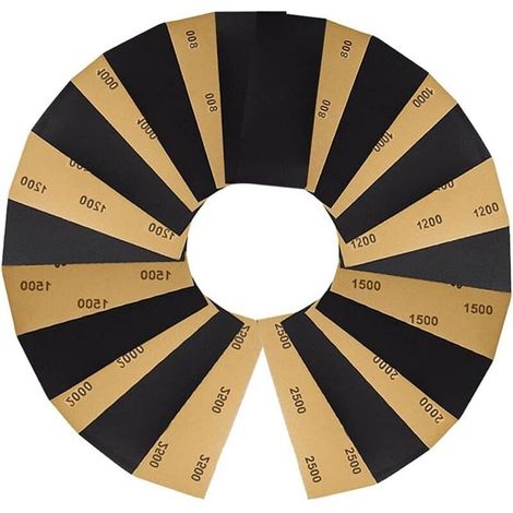 Lot de 36 papiers abrasifs 800/1000/1200/1500/2000/2500 Papier abrasif sec et humide pour polir le métal, le bois, 9 x 3,6 pouces (1/4)