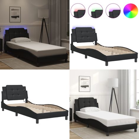 Cadre de lit avec LED sans matelas noir 80x200 cm - Lit Plateforme - Lit Design - Lit Moderne - Lit Avec Éclairage Led - Cadre Lit - Home & Living (1/5)
