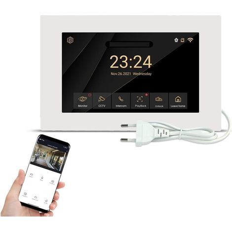 Système d'interphone vidéo Intelligent sans Fil 1080P écran Tactile Complet avec Porte Filaire téléphone Intelligent Parlant déverrouillage à Une Touche(R6-M503WA-B) (1/4)