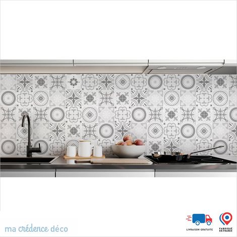 Crédence : Carreaux ciment et couleurs 2 - Couleur gris - Alu composite - 120 - 60 (1/3)