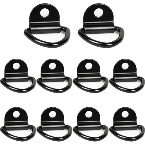 10 Pcs Black D-Ring Tie-Down Hooks 6384mm for Kayaks, Boats, Canoes, Trailers, Pickups, Trucks, Cars, and Gardens (1/5)