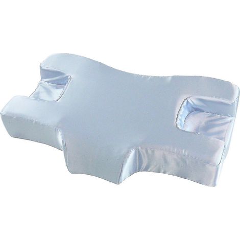 Oreiller de beauté anti-rides pour la nuque, idéal pour les hôtels et les salons de beauté, en mousse à mémoire de forme à rebond lent (satin bleu ciel). (1/5)