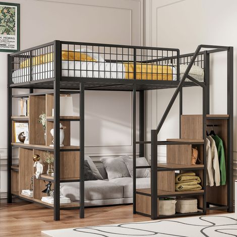 CHICFURN Letto a soppalco per adulti e bambini 140x200 cm con contenitore salvaspazio (1/5)