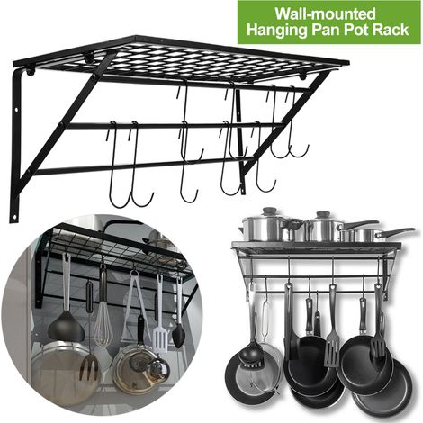 Ej.Life Porte-Casseroles Industrielle, Rack Cuisine avec 10 crochets, Etagère Mural de Suspension pour Ustensiles Support de Pot en Acier Inoxydable (1/5)
