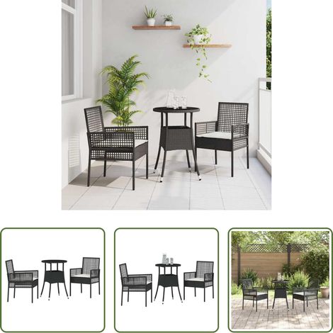 Table de jardin -  Ensemble de salle à manger pour jardin 3 pcs Noir polyrotin (1/5)