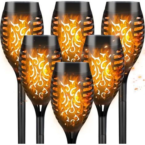 Lampe Solaire Exterieur, 6 pièces 12 LED Lampe Solaire Exterieur Jardin Featuring Effet de Flamme Réaliste, Torche Solaire étanche (1/5)