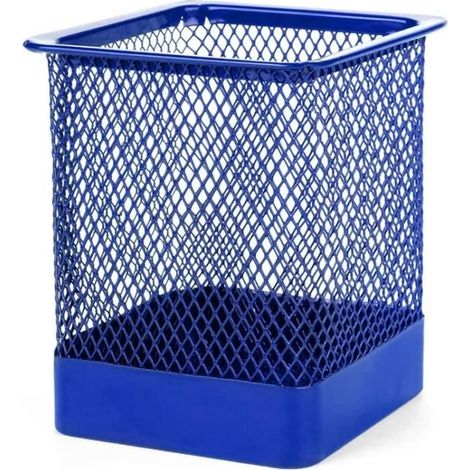 Porte-crayon carré en maille métallique porte-crayons Bureau Pot crayons original (bleu).