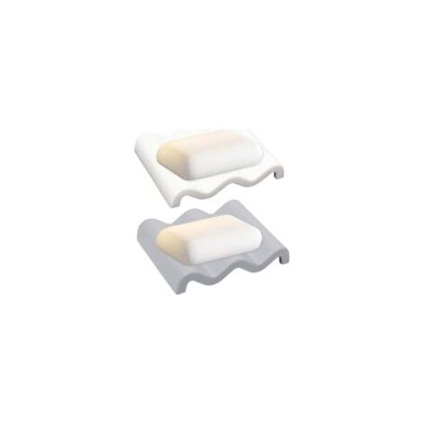 Set di due portasapone in silicone con supporto ondulato e scolasapone, adatto per docce, cucine e bagni (bianco e grigio). - Crezuo