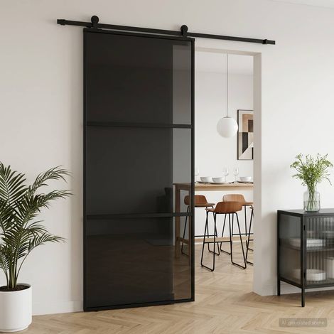 vidaXL Porta scorrevole 90 x 205 cm Vetro Temperato e Alluminio