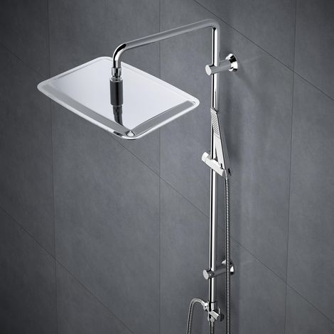 Colonne de Douche en Acier inoxydable sans Mitigeur, Ensemble de Douche Pluie Mural avec Douchette Salle de Bain et Pommeau Douche 35x25 cm Chromé (1/5)