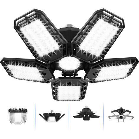 Lumières de garage à LED, plafonnier de magasin à LED, lumière LED à visser 6500K avec 5+1 panneaux déformables, pour sous-sol d'atelier, E27 (1/5)