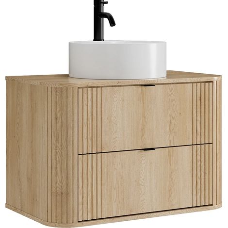 Mobile bagno sospeso con lavabo da appoggio rotondo e rubinetto Naturale chiaro 80 cm - FILOR (1/5)