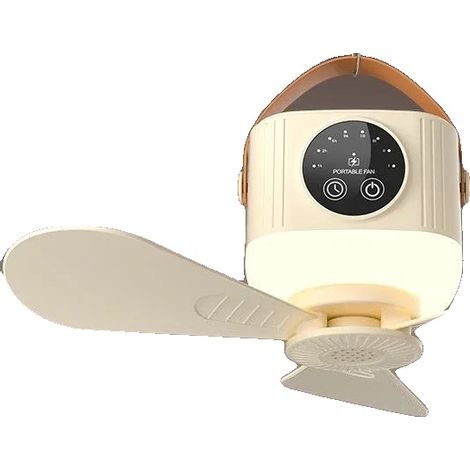 Ventilador de techo portátil, con control remoto, flujo de aire ajustable, color amarillo, batería de 7200 mAh. (1/2)