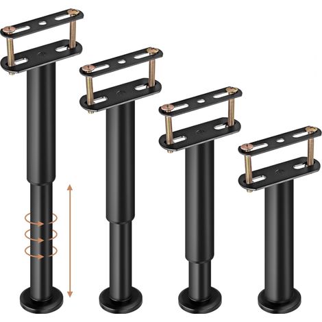 4PCS Pied de Meuble Réglable 18-32cm pour Lit Support Poids 500LB Pied Meuble Acier Montage sans Perçage avec Outil de Montage