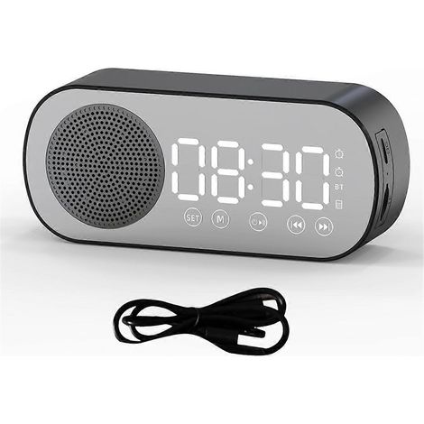 Radio-réveil Bluetooth sans fil avec double alarme pour la maison, noir. (1/5)