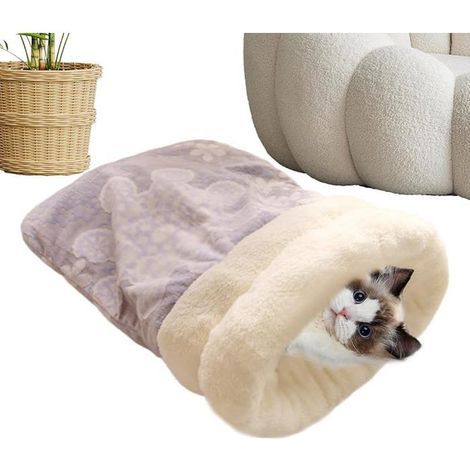 Cozy Pet Sleeping Bag, Soft Plush Cat Sack, 40x55 cm, Warm Bed with Decorative Basket Design