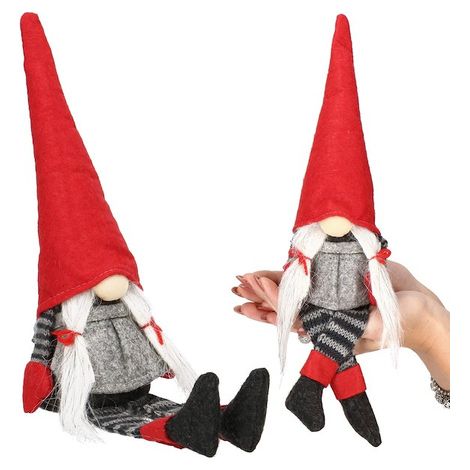 Pani skrzat di 38 cm, un folletto seduto con gambe penzoloni, un gnomologo.