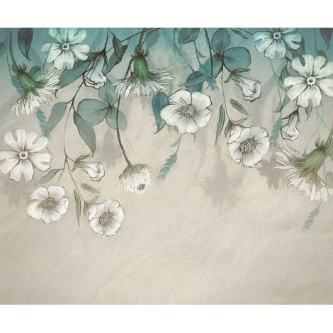 papier peint panoramique fleurs vert et beige - Komar (1/3)