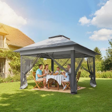 Tonnelle barnum de jardin pop-up pliant acier polyester moustiquaires + sac de transport à roulettes gris (1/5)