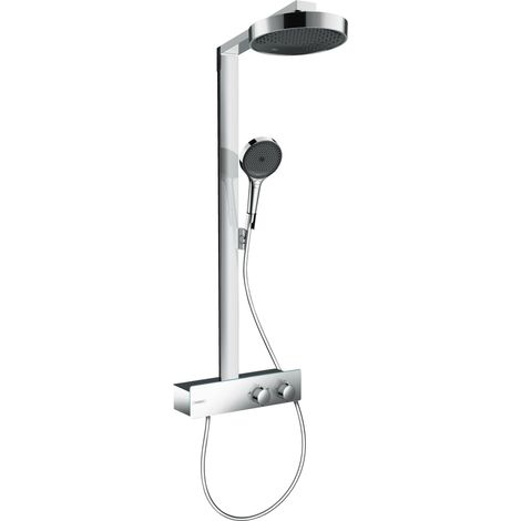 Colonne de douche économie d'eau avec mitigeur thermostatique, douche pluie 250 mm, douchette, support, flexible, barre et douche de tête ronde, Chromé, 28742000 (1/5)