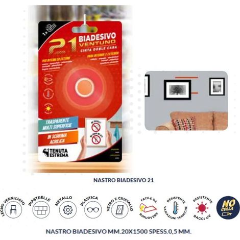 NASTRO BIADESIVO 21 MM.20X1500 SPESSORE 1,0 TRASPARENTE  OFFERTA