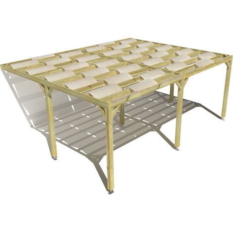 Pergola bois • 6m x 5m • adossée • sens largeur • voilage semi-transparent inclus • livraison comprise