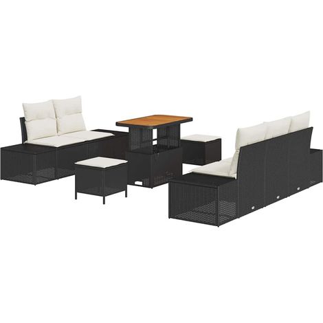 Garden Sofa Set with Cushion 8 pcs Black Poly rattan vidaXL